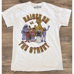 Sesame Street Shirt Adult M White Raised On The Street Big Bird Retro Elmo Ernie